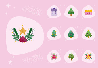 Detailed Kawai Christmas Icon Set