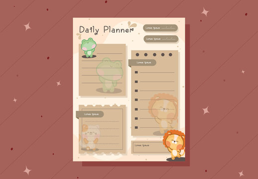 Cute Kawaii Animals Daily Planner Layout