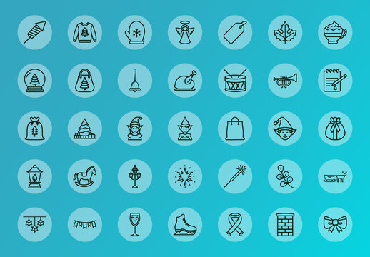 Blue Gradient Festival Icons Set Minimalist Line Art Design