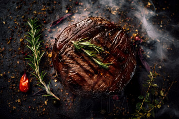 Succulent Grilled Steak with Aromatic Herbs created with Generative AI technology