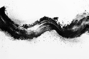 Grunge dusty scratched black wave ink on a white background