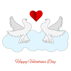 Happy Valentines Day cloud, heart and love pigeons