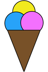 Fototapeta na wymiar Three flavors ice cream cone icon on transparent background