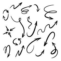Vector set of hand drawn arrows. Black arrows isolated on white background.