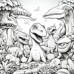 Cercles muraux Dinosaures cartoons, zeichnung, kunst, comic, komisch, tyrannosaurus, dino, dinosaurier, alligator,schwarz, weiß, tier, abbildung, cartoons, drawing, art, comic, funny, dino, black, white, animal, illustration