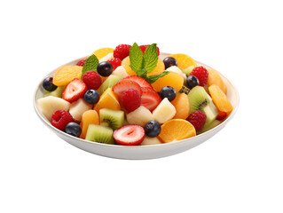 a bowl of fruit on a white background
