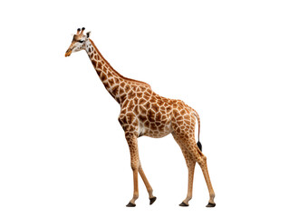 a giraffe standing on a white background