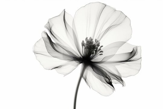 X-ray image of a flower on white background. Generative AI