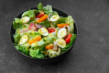 quail egg salad fresh eating cooking appetizer meal food snack on the table copy space food background rustic top view