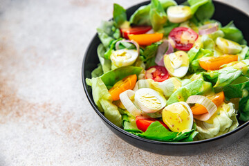 quail egg salad fresh eating cooking appetizer meal food snack on the table copy space food background rustic top view