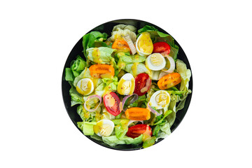 quail egg salad fresh eating cooking appetizer meal food snack on the table copy space food background rustic top view