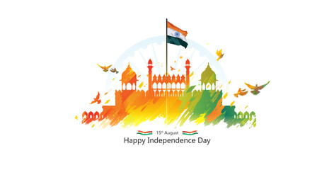 Freedom celebration of india. Red fort munnoments Background. Republic day and Independenc day of India Greeting card design.