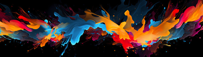 Ultra-wide background pattern featuring an abstract symbiotic interplay of vibrant and energetic...