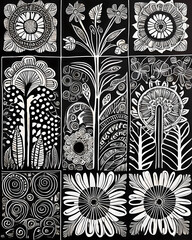 Ilustraci&oacute;n blanco y negro naturaleza modernista