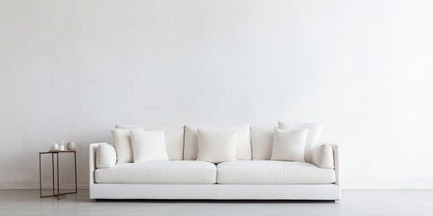Fototapeta na wymiar Contemporary white suede sofa on white backdrop.
