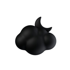 cloud crescent moon matt black 3d rendered weather icon for ui design or web banner transparent background