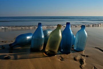 Plastic water bottles polluting ocean, emphasizing environmental protection. Generative AI