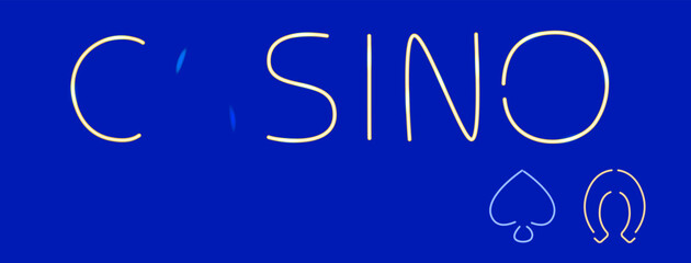 Blue background with gold text reading casino and card suit symbols. Gambling and entertainment concept vector illustration.