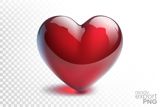 Glossy 3D Red Heart, Valentines Day, Wedding and Other Concept, Isolated on Transparent Pattern, Ready for PNG export, Vector Illustration