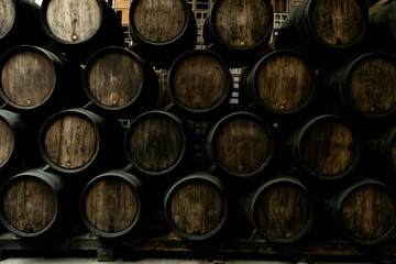 Wine barrels in wine-vaults in order