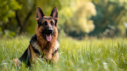 Alert German Shepherd on patrol in a grassy field, embodying the essence of a working dog