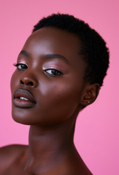 Vibrant Pink Background Portrait of a Confident African American Woman