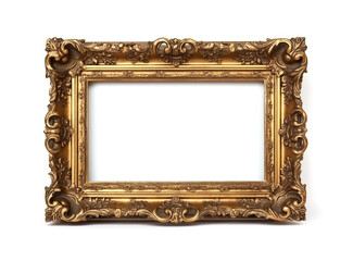 Vintage golden picture frame isolated on a white background, blank for your design or photography , generative AI