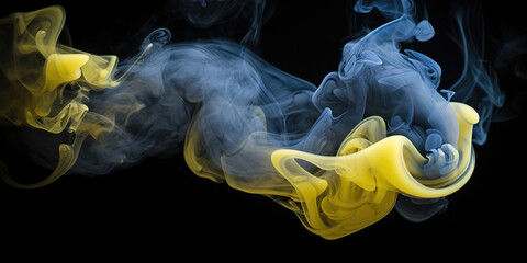 Fototapeta premium blue and yellow smoke in colors of Ukrainian national flag , generative AI