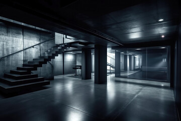 3D illustration interior of big area in the ground floor empty spaces for any activities , generative AI