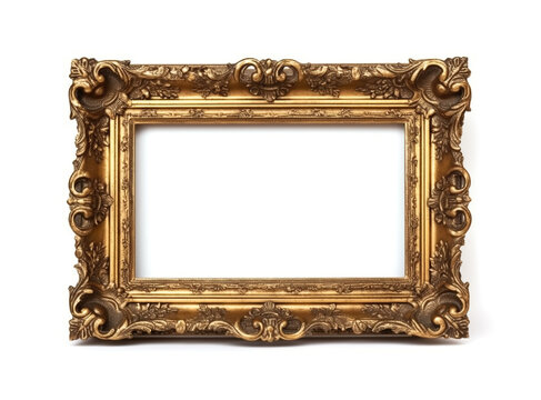 Vintage golden picture frame isolated on a white background, blank for your design or photography , generative AI