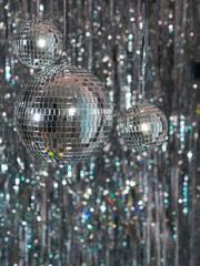 Disco balls on a silver background. Colorful disco 