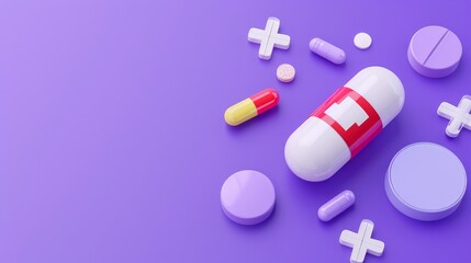 3d pharmacy drug for health pharmaceutical on purple background