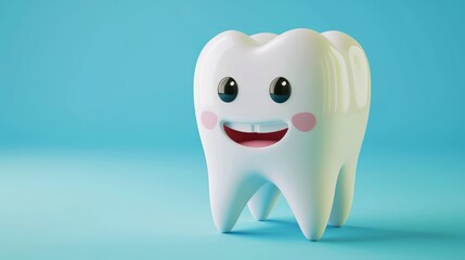 3D realistic vector illustration of a happy tooth character, designed in a cartoonish style