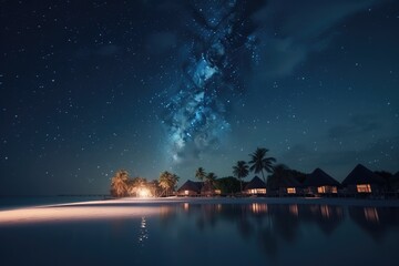Maldives at night on holiday with the universe in the bac 