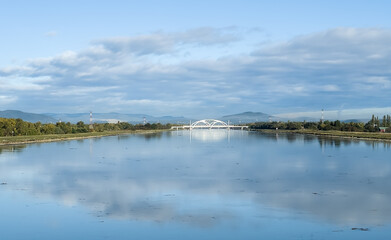 Scenic landscape of the Rhone River through France