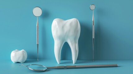 A pristine white, healthy tooth is prominently displayed in the foreground against a dental background