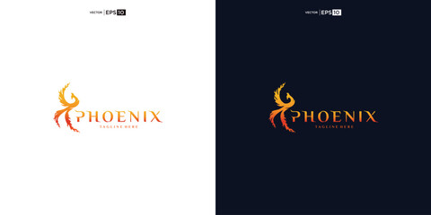 Phoenix Logo flying bird abstract design vector template. Eagle falcon soaring Logotype concept icon inspiration