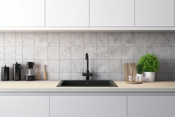 Fototapeta na wymiar Modern design kitchen with sage green cabinet marble coun