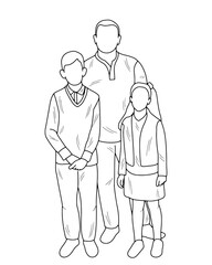 Fototapeta na wymiar Sketch outline of father with son and daughter posing, isolated vector