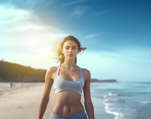 Fototapeta na wymiar Young athletic woman walking on a beach