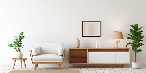 Minimalist home decor featuring a creative arrangement of living room essentials and personal touches.