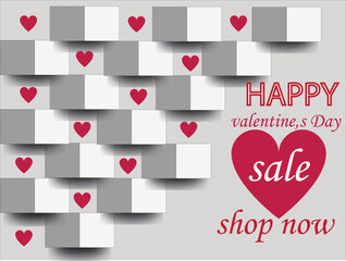 3d Valentine,s Day background with a red heart banner
