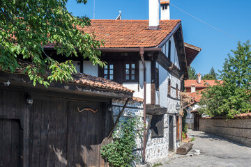 Typical street and buildings at old town of Bansko, Bulgaria