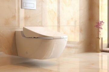 Fototapeta na wymiar Modern luxury wall hung toilet bowl closed seat