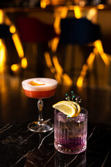 two drinks in the bar are on the table