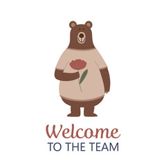 Welcome to the team card, bear with flower

