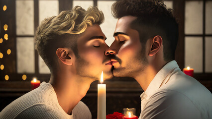 Pareja gay celebrando San Valent&iacute;n
