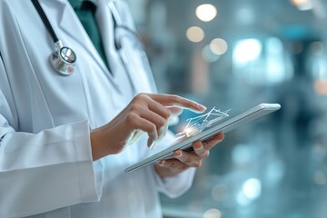 Digital Healthcare Innovation - Doctor Using Tablet for Patient Data Entry - Medical Technology - Health Data Network - Generative AI