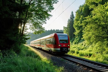 Sustainable Train Travel - Eco-Friendly Public Transit - Journey Through Nature - Generative AI