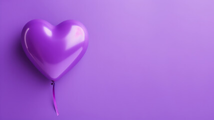 illustration of a purple heart shaped party balloon against purple background with copy space